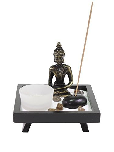 Zen Garden Tabletop Thai Buddha with Sand Rock Candle Holder Incense Burner Gift & Home Decor G16225