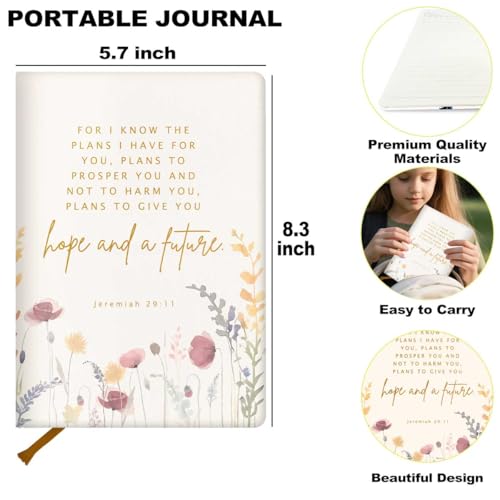 Bible Verse Lined Journal Notebook for Women Men, 200 Pages A5 Hardcover Leather Journals for Writing & Note Taking, Boho Floral College Ruled Notebook Diary Notepad, Christian Gifts - color: Multi 1298
