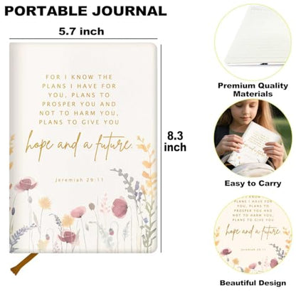 Bible Verse Lined Journal Notebook for Women Men, 200 Pages A5 Hardcover Leather Journals for Writing & Note Taking, Boho Floral College Ruled Notebook Diary Notepad, Christian Gifts - color: Multi 1298