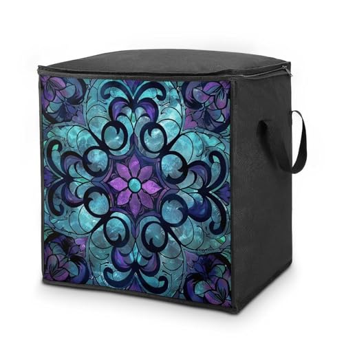 Clothes Storage Bag Personalized Durable Foldable Large Toy Storage Bags with Zipper Moving Bags Luggage Organizer Stained Glass Pattern Printed Bags