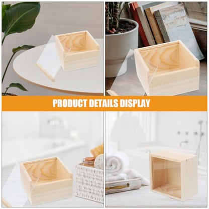 SEWACC 3pcs Sliding Lid Wood Storage Box 12x12x8cm Small Organizer Case for Sundries and Jewelry