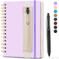 Lined Spiral Journal for Women, 160 Pages, Girls Notebook for Writing, A5 Travel Kid Diary with Pen Holder & Pen, Purple Hardcover, 5.7"x 8.27"