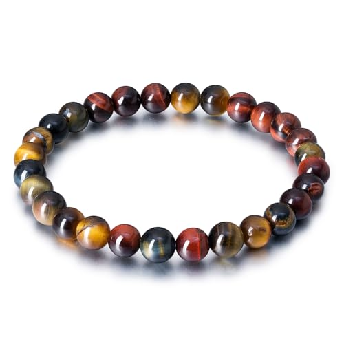 Tiger Eye Bracelets for Women Men, Triple Protection Chakra Beaded Bracelet, Relax Anxiety Healing Crystal Bracelet Jewelry for Balance, Natural Gemstones Bracelets Gifts for Women Birthday - style: 6MM