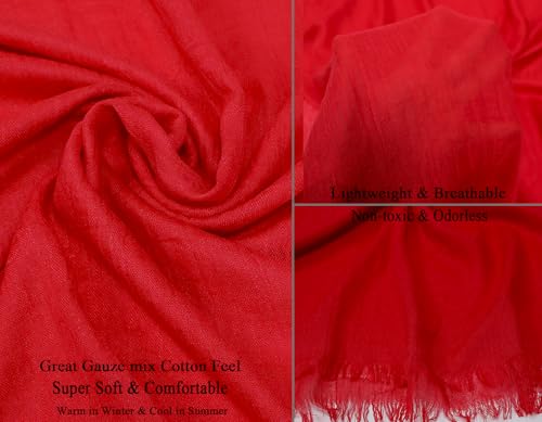 Women Summer Scarfs Lightweight Large Long Gauze Shawl Linen Beach Wrap Plain 75”×43” - color: Red