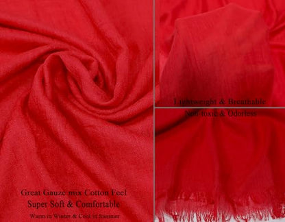 Women Summer Scarfs Lightweight Large Long Gauze Shawl Linen Beach Wrap Plain 75”×43” - color: Red