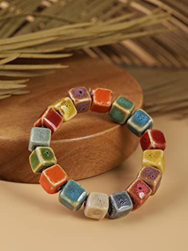 MINACHI Boho Hippie Colorful Ceramic Beads Strand Stretch Bracelet, Bohemian Summer Beach Jewelry Gift for Women - color: S02