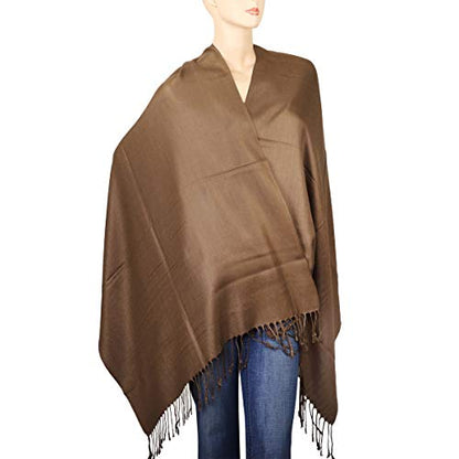 Falari Women's Soft Solid Color Pashmina Shawl Wrap Scarf, for Wedding, Bridesmaid Gifts, Evening Dress - color: Brown