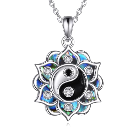 ONEFINITY Lotus Necklace 925 Sterling Silver Moonstone Pendant Necklace Yoga Lotus Jewelry for Women - style: Yin Yang Lotus