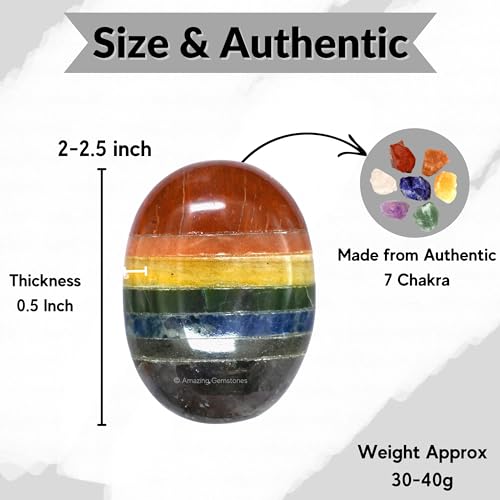 Amazing Gemstone Seven Chakra Crystals and Healing Stones - Large Palm Stone Crystals Piedra - Crystal for Good Luck, Balanced Positive Energy, Meditation - Unique Stocking Stuffers Gifts for Women - color: 7 Chakra (Bonded)