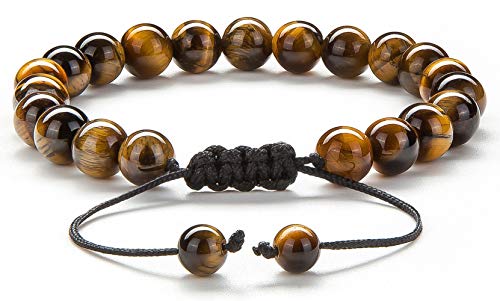 Men Women 8mm Tiger Eye Stone Beads Bracelet Elastic Natural Stone Yoga Bracelet Bangle - color: Tiger Eye Stone-21018