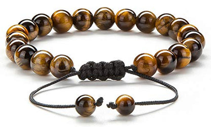 Men Women 8mm Tiger Eye Stone Beads Bracelet Elastic Natural Stone Yoga Bracelet Bangle - color: Tiger Eye Stone-21018