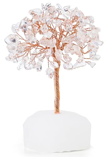 Clear Quartz Healing Crystal Tree Decor Natural Stone Gemstone Room Office Desk Small Shelf Decor White Crystal Base Copper Wire Money Tree of Life Spiritual Yoga Gift for Women Men - color: Clear Quartz, size: 5.2 in