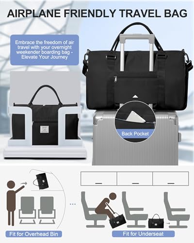 Gym Bags Womens Mens with Shoes Compartment and Wet Pocket Travel Duffel Bag for Women for Plane Sport Gym Tote Bags Swimming Yoga Small Waterproof Weekend Overnight Carry on Bag Hospital Holdalls - color: A4-Black