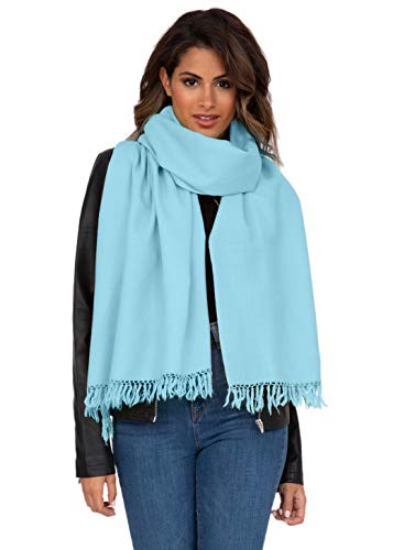 likemary Pashmina Shawls and Wraps - Large Merino Wool Blanket Scarf for Women - Handmade Travel, Meditation & Festival Wrap - color: Crystal Blue 28" X 80"