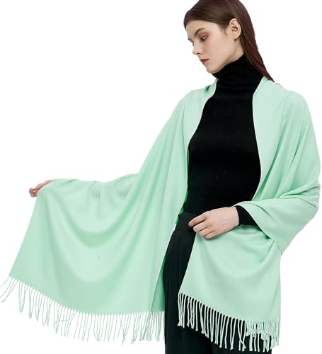 Pashmina Shawls and Wraps Scarfs for Women Wedding Party Winter Warm Long Solid Color - color: Mint Green