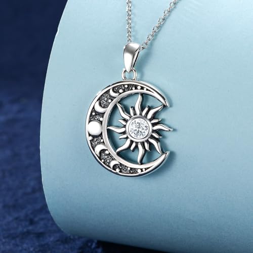 Sun and Moon Necklace 925 Sterling Silver Sun Moon Pendant Gemstone Jewelry Gifts for Women - style: April