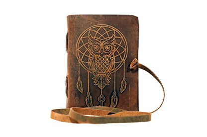 Urooj Handicraft Book Of Shadows journal blank dream catcher with owl leather witchcraft books grimoire spell sketchbook college poetry personal notebooks (Owl Brown) - color: Owl Brown