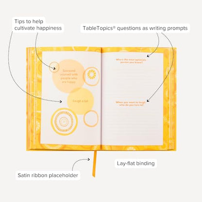 TableTopics Happiness Prompted Journal - Reflection Notebook with Questions, Quotes, Tips, & Guided Activities for Positive Thinking, Improved Mood, Wellness, Self-care Journal with Prompts for Women - style: Happiness