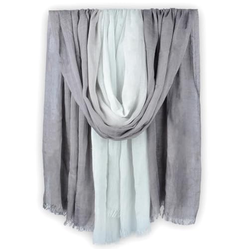 Two-tone Linen Scarf for Women Lightweight Summer Wrap Cotton Shawl Beach Travel Pashmina Gauze 75"×35" - color: Light Grey/White