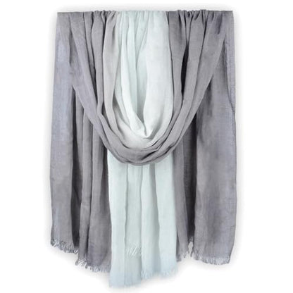 Two-tone Linen Scarf for Women Lightweight Summer Wrap Cotton Shawl Beach Travel Pashmina Gauze 75"×35" - color: Light Grey/White