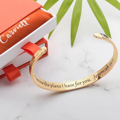 Carviell Bracelet - Gifts for Women – Inspirational, Friendship, Love, Mom, Daughter, Sister, Christian, Graduation, Memorial & Wedding Gifts – 100+ Phrases – Stainless Steel, Gift-Ready - style: CHRISTIAN GIFT - For I know the plans I have for you – Jere