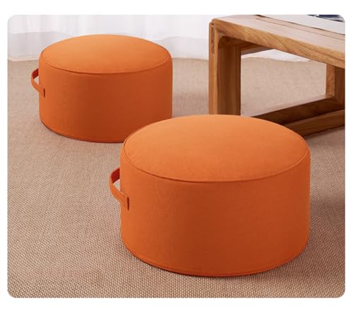 Large Thicken Floor Pillow Washable Cotton Linen Medication Cushion Round Tatami Seat Cushion for Yoga Living Room Balcony Room Party Decoration, -Orange Yellow