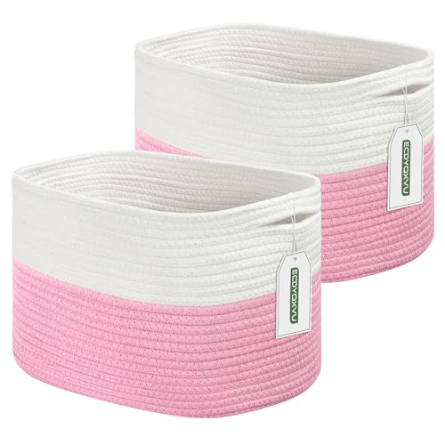 ECDYQXVU Cotton Rope Shelf Storage Basket, 15x10x9 in, Shelf Storage Baskets for Clothes, Towels, Books, Laundry (White/ Pink, 2 Pack) - color: White/ Pink, size: 2 Pack