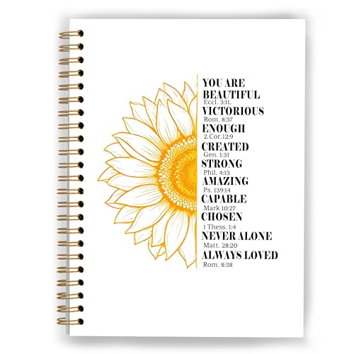 Golden Yellow Floral Christian Notebook, Inspirational You are Bible Verse Journal, Prayer Journal for Woman, Church Notes Notebook, Scripture Hardcover Spiral Notebooks, 5.5x8.3 Inch - color: Color_8