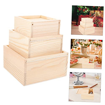 3Pcs Wooden Storage Box Minimalist Design with Slide Top for Jewelry Crafts and Keepsakes Natural Grain Decorative Organizer