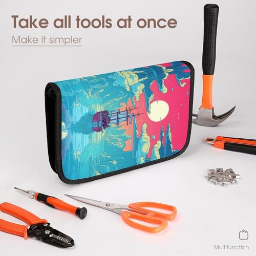 Cartoon Large Boat Blue Sky Cloud Folding Storage Bag Tools Storage Carrying Case Makeup Travel Case Portable Makeup Bag Organizer