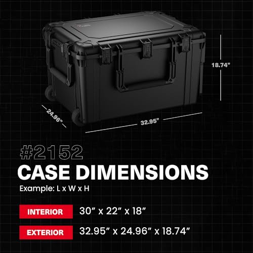 Condition 1 33" Large Rolling Hard Case Model 2152, Lockable Storage Box, IP67 Waterproof Plastic Case Protective Luggage, Camera Tactical Gear, Made in USA, 32.95"x 24.96"x18.74" Black