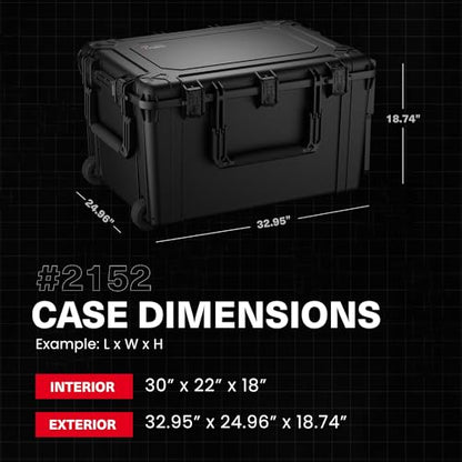 Condition 1 33" Large Rolling Hard Case Model 2152, Lockable Storage Box, IP67 Waterproof Plastic Case Protective Luggage, Camera Tactical Gear, Made in USA, 32.95"x 24.96"x18.74" Black