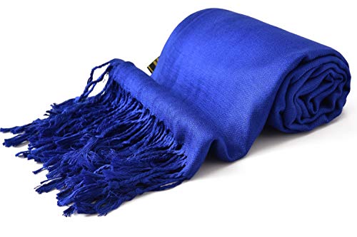 CJ Apparel Solid Color Tassels Design Nepalese Shawl Scarf Wrap Stole Throw Head Wrap Pashmina Gift Hand Made in Nepal New - color: Federal Blue