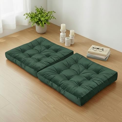 Meditation Cushion Set of 2, Floor Cushions for Adults, Velvet Floor Pillows for Sitting, Tufted Seat Cushions for Yoga, Living Room, Bedroom & Reading Nook, Machine Washable, 22 x 22 Inch, Green - color: Green, size: 2pack