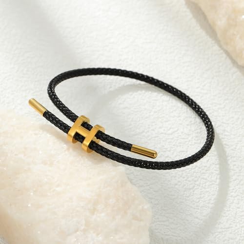 Bracelets for Women Adjustable Charm Bracelet, 18k Gold-plated Buckle Design Titanium Steel Wire Rope Women's Gift Jewelry - color: Black