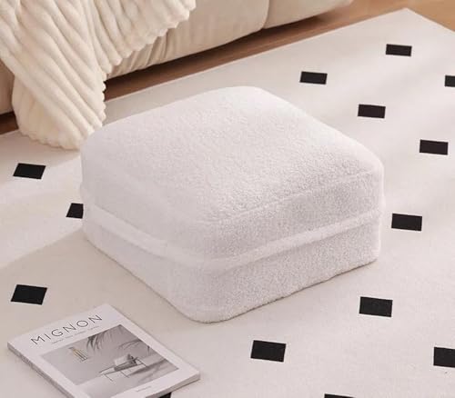 16"x16" Square Floor Pillow Cushion 7" Thick Large Meditation Pillows with Teddy Velvet Cover,Comfort Supportive Floor Seat Padding for Yoga Meditation (White) - color: White