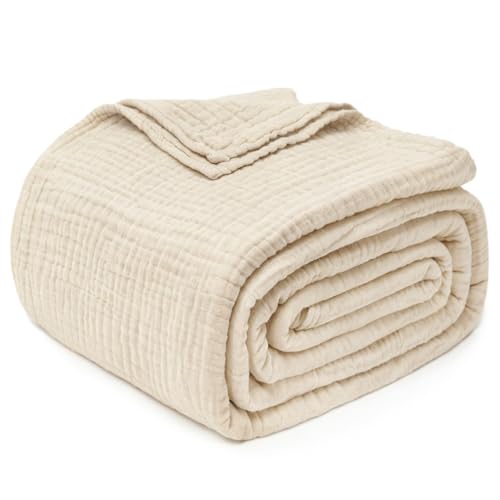 Joydeco 100% Cotton Muslin Throw Blanket for Couch Bed and Sofa, 4-Layer Lightweight and Breathable Soft Gauze Blanket for All Season, Luxury Throws Cotton Blanket Gift(Light Tan, 50"x70") - color: Light Tan, size: Large Throw (50" x 70")