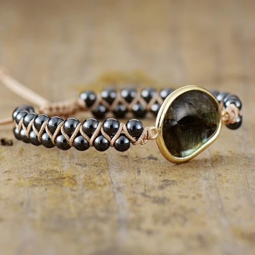Women Boho Wrap Bracelet,Handmade Natural Stone Crystal Emperor Beads Heart Bracelet, Fashion Bohemian Jewelry Gift for Women