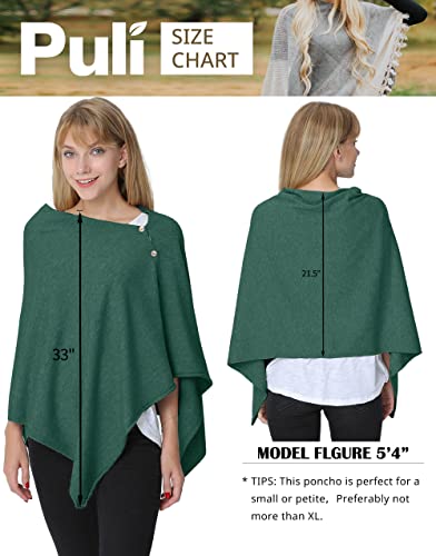 PULI Women's Versatile Knitted Shawls Scarf Poncho Sweater with Buttons Lightweight Spring Summer Fall Wraps - color: A-sea Green