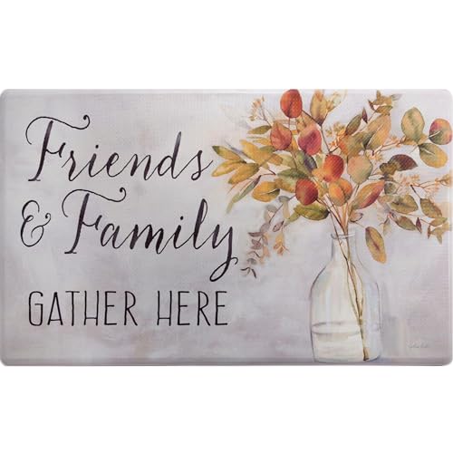 Home Dynamix SoHome Cozy Living Friends and Family Gather Eucalyptus Floral Anti-Fatigue Kitchen Mat, Grey/Yellow, 17.5"x30" - color: Grey/Yellow, size: 30"L x 17.5"W x 0.5"Th