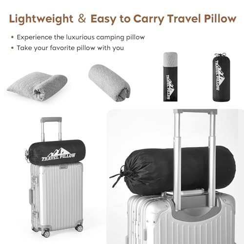 Camping Pillow Shredded Memory Foam Pillow, Compressible Travel Pillow Breathable Cover, Ideal Backpacking Airplane Hiking - color: Light Gray, size: S-16 X 12 Inch