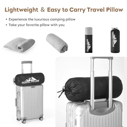 Camping Pillow Shredded Memory Foam Pillow, Compressible Travel Pillow Breathable Cover, Ideal Backpacking Airplane Hiking - color: Light Gray, size: S-16 X 12 Inch