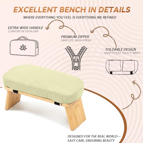 Meditation Bench, Bamboo Meditation Stool, Folding Kneeling Meditation Bench, Seiza Prayer Bench, Prayer Bench with Meditation Cushion, Kneeling Stool(Beige-Bag) - color: Beige-bag