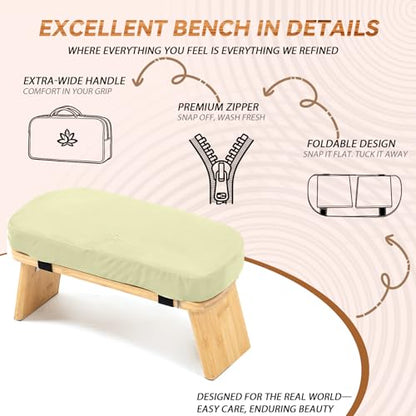 Meditation Bench, Bamboo Meditation Stool, Folding Kneeling Meditation Bench, Seiza Prayer Bench, Prayer Bench with Meditation Cushion, Kneeling Stool(Beige-Bag) - color: Beige-bag