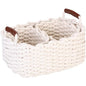 Sea Team 3-Pack Rectangle Woven Cotton Rope Storage Baskets with Handles, Shelf Basket, Closet Organizers, 3-in-1, White