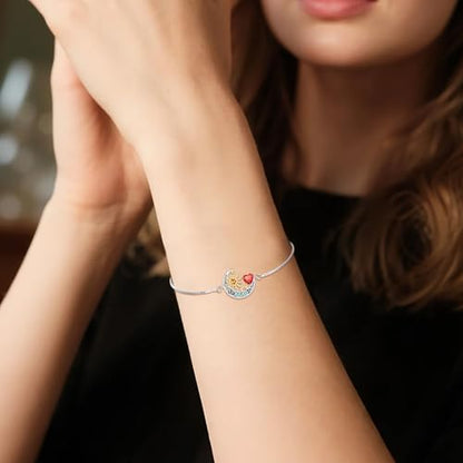 925 Sterling Silver Moon and Sun Star Adjustable Link Bracelet for Women with 12 Month Birthstone Birthday Jewelry - style: 01 - Jan.