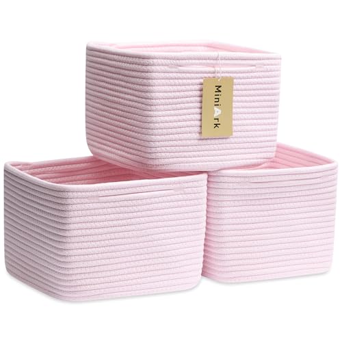 MiniArk Small Organizing Baskets for Cubes Shelf, 9.7x9.7x7.1 Inch Rope Woven Storage Bins for Nursery Shelves Storage, Cute Toy Basket, Square 3 Packs Light Pink - color: Light Pink, size: Square-9L (▢9.7"×9.7"×H7.1")