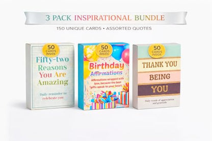 Isaac Liev 150 Affirmation Cards For Women, Appreciation quotes, Motivational and inspirational, 3-Pack Bundle, positivity gift - style: 3-PACK - Birthday, 52 Reasons & Thank You Affirmation