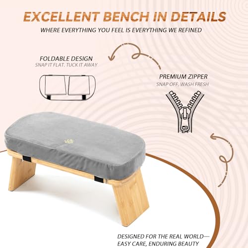 Meditation Bench, Bamboo Meditation Stool, Folding Kneeling Meditation Bench, Seiza Prayer Bench, Prayer Bench with Meditation Cushion, Kneeling Stool(Grey) - color: Grey