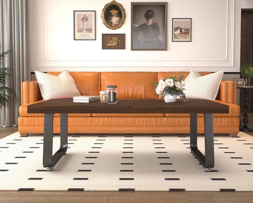 HSH Rustic Walnut Coffee Table, Modern Center Table, Rectangle Industrial Living Room Coffee Table, Simple Farmhouse Wood and Metal Tea Table for Home Bedroom Office, Walnut, 47 in - color: Walnut, size: 47 inch